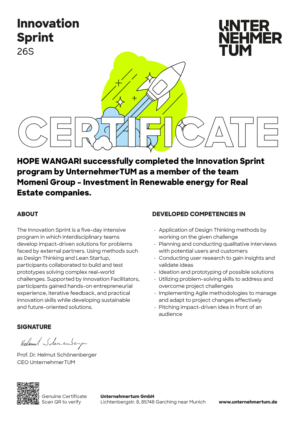 Preview of the certificate